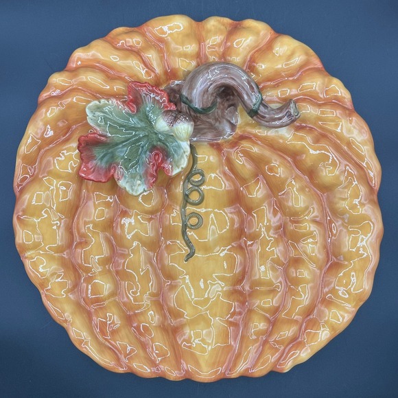 The Unbranded Brand Other - Autumn Fall Thanksgiving Decor Ceramic Pumpkin Platter 13" Wide Beautiful!